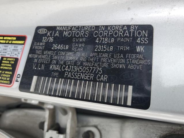 KNALC4J13H5057775 - 2017 KIA CADENZA PREMIUM SILVER photo 13