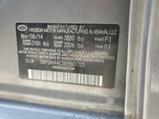 5NPDH4AE2EH501705 - 2014 HYUNDAI ELANTRA SE GRAY photo 12