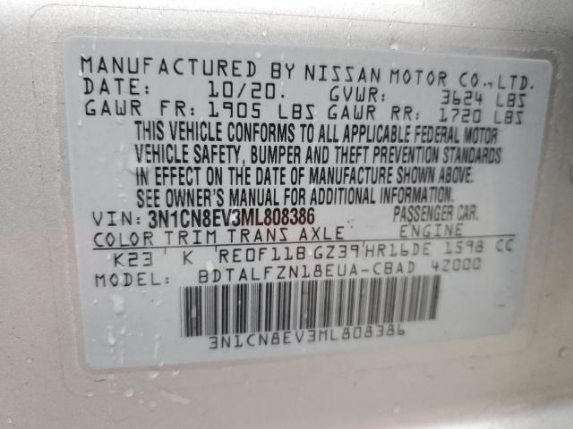 3N1CN8EV3ML808386 - 2021 NISSAN VERSA SV SILVER photo 12