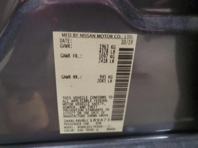 1N4BL4BV8LC189473 - 2020 NISSAN ALTIMA S GRAY photo 12