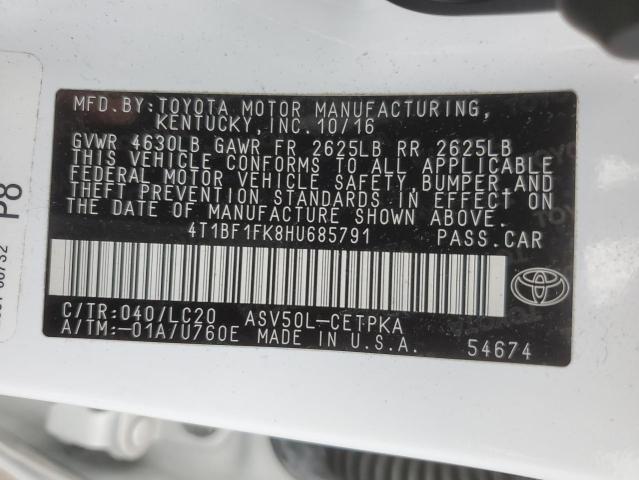 4T1BF1FK8HU685791 - 2017 TOYOTA CAMRY LE WHITE photo 12