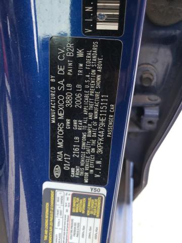 3KPFK4A79HE115111 - 2017 KIA FORTE LX BLUE photo 12