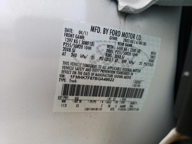 1FMHK7F87BGA48622 - 2011 FORD EXPLORER LIMITED WHITE photo 14