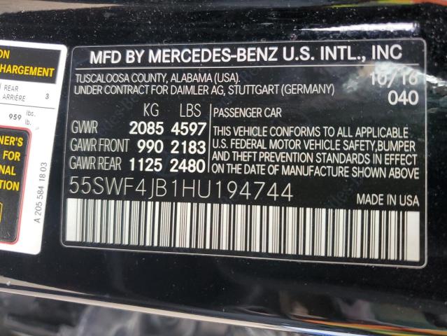 55SWF4JB1HU194744 - 2017 MERCEDES-BENZ C 300 BLACK photo 13