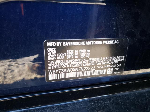 WBY73AW0XNFN22222 - 2022 BMW I4 EDRIVE4 BLUE photo 12