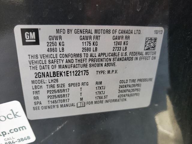 2GNALBEK1E1122175 - 2014 CHEVROLET EQUINOX LT GRAY photo 14