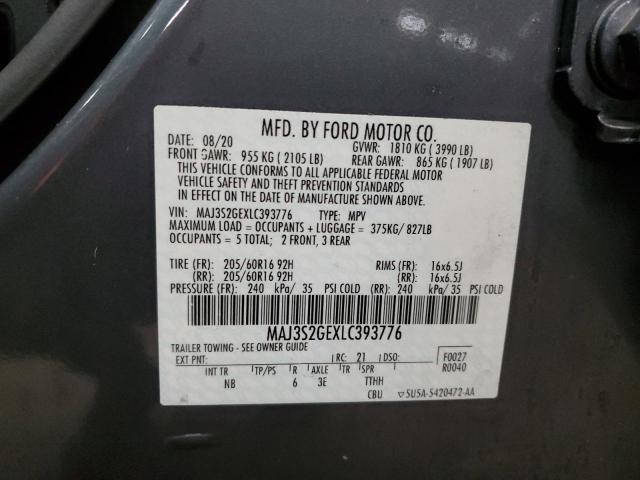 MAJ3S2GEXLC393776 - 2020 FORD ECOSPORT SE GRAY photo 12