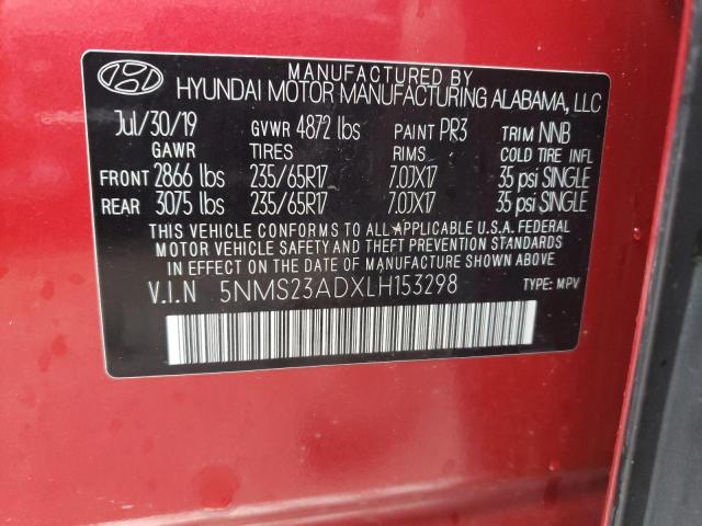 5NMS23ADXLH153298 - 2020 HYUNDAI SANTA FE SE RED photo 13