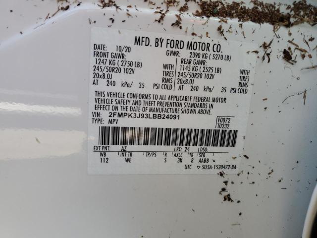 2FMPK3J93LBB24091 - 2020 FORD EDGE SEL WHITE photo 14