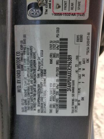 3FAHP0HAXCR296389 - 2012 FORD FUSION SE CHARCOAL photo 12