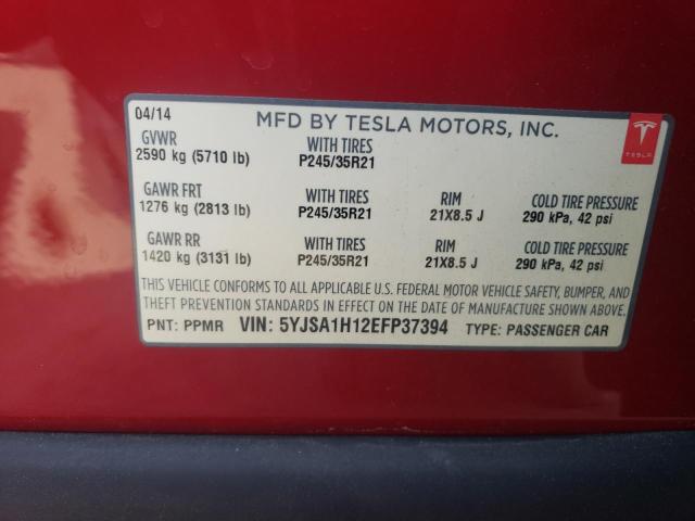 5YJSA1H12EFP37394 - 2014 TESLA MODEL S Կարմիր լուսանկար 12