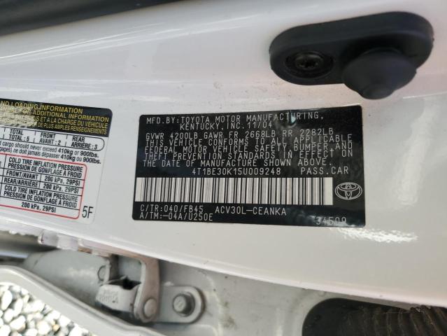 4T1BE30K15U009248 - 2005 TOYOTA CAMRY LE WHITE photo 12