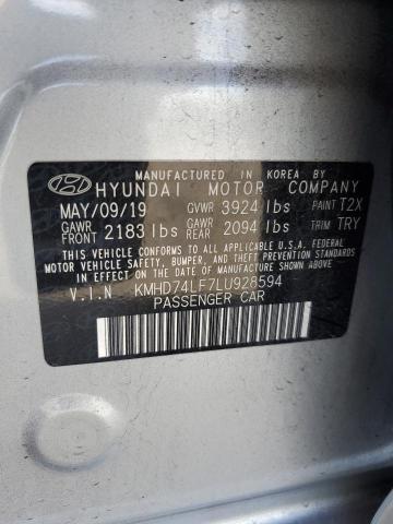 KMHD74LF7LU928594 - 2020 HYUNDAI ELANTRA SE SILVER photo 12