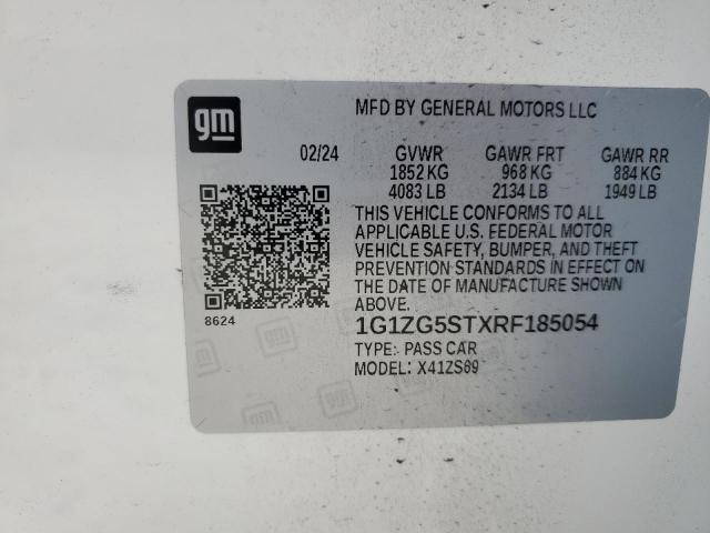 1G1ZG5STXRF185054 - 2024 CHEVROLET MALIBU RS WHITE photo 12