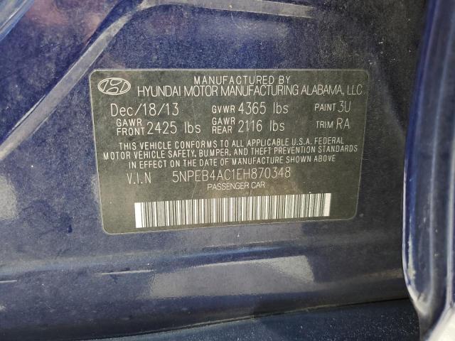 5NPEB4AC1EH870348 - 2014 HYUNDAI SONATA GLS BLUE photo 13