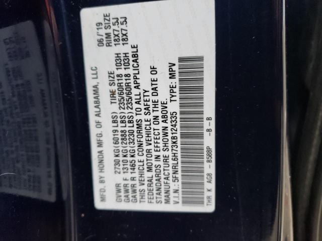 5FNRL6H73KB124335 - 2019 HONDA ODYSSEY EXL BLUE photo 13