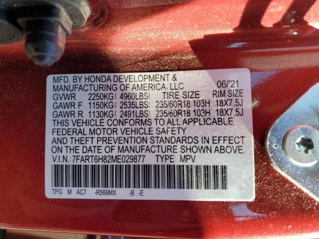 7FART6H82ME029877 - 2021 HONDA CR-V EXL RED photo 12