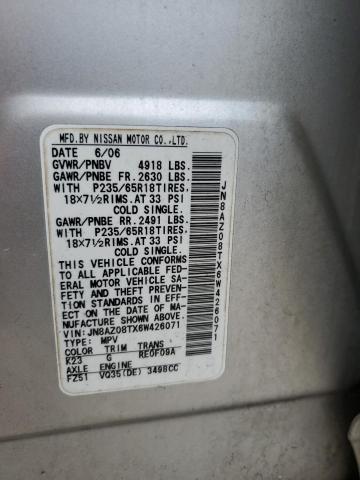 JN8AZ08TX6W426071 - 2006 NISSAN MURANO SL SILVER photo 14