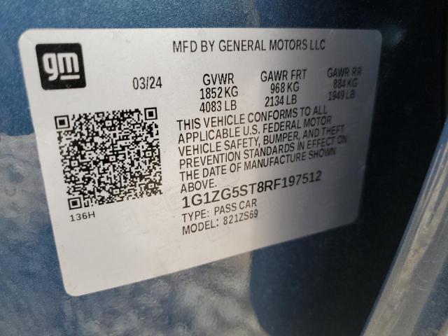 1G1ZG5ST8RF197512 - 2024 CHEVROLET MALIBU RS BLUE photo 12