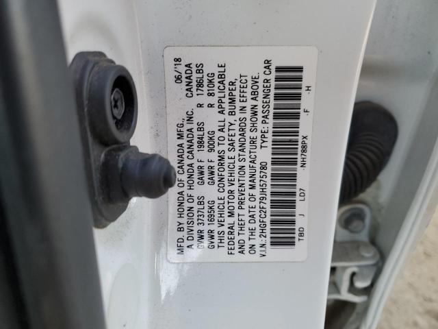 2HGFC2F79JH575780 - 2018 HONDA CIVIC EX WHITE photo 12