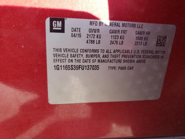 1G1165S39FU137035 - 2015 CHEVROLET IMPALA LTZ RED photo 12