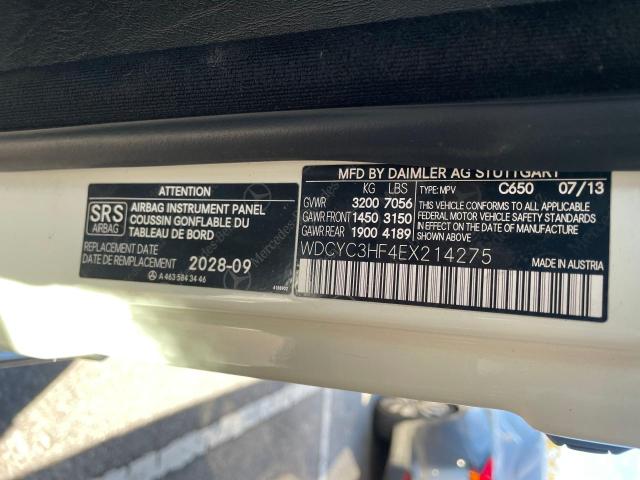 WDCYC3HF4EX214275 - 2014 MERCEDES-BENZ G 550 WHITE photo 10