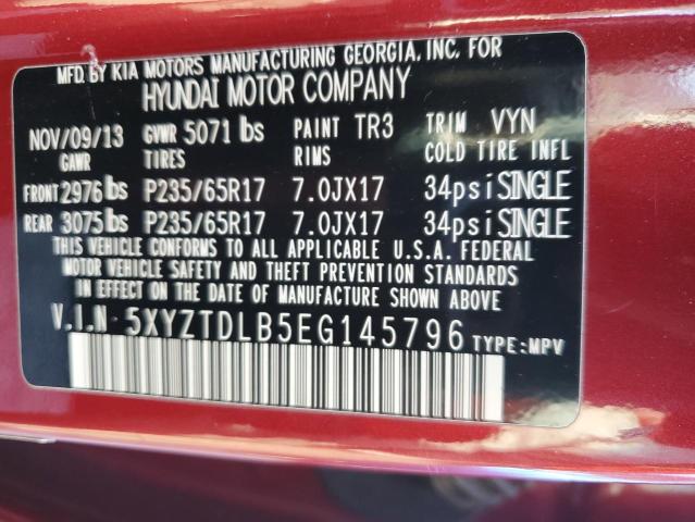 5XYZTDLB5EG145796 - 2014 HYUNDAI SANTA FE S RED photo 12