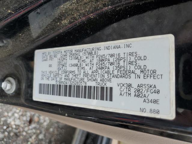 5TBRN34132S283578 - 2002 TOYOTA TUNDRA ACCESS CAB SR5 BLACK photo 12