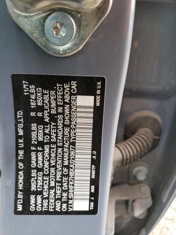 SHHFK7H8XJU210677 - 2018 HONDA CIVIC EXL Կապույտ լուսանկար 12