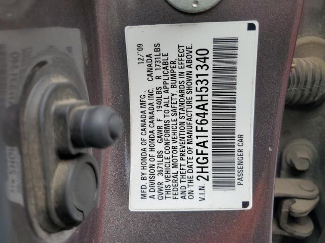 2HGFA1F64AH531340 - 2010 HONDA CIVIC LX-S Մոխրագույն լուսանկար 12