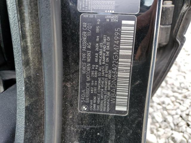 WBADN63422GM74995 - 2002 BMW 540 I AUTOMATIC Noir photo 12