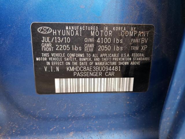 KMHDC8AE3BU094481 - 2011 HYUNDAI ELANTRA TO GLS BLUE photo 12