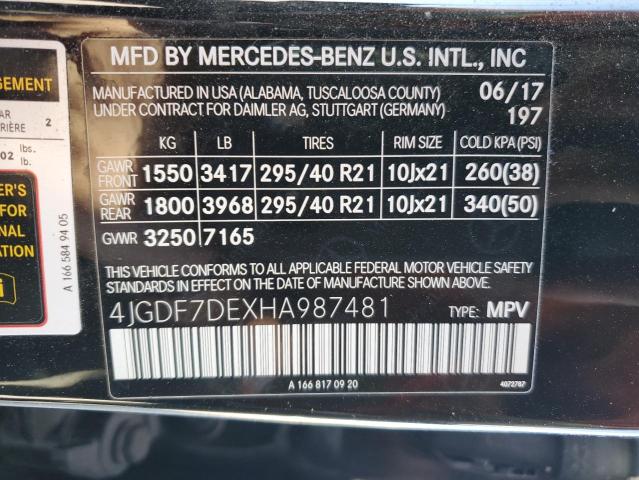 4JGDF7DEXHA987481 - 2017 MERCEDES-BENZ GLS 550 4MATIC BLACK photo 14