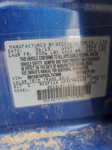 3N1AB7AP2DL747890 - 2013 NISSAN SENTRA S BLUE photo 13