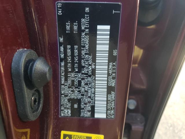 5TDJZRFH8KS983747 - 2019 TOYOTA HIGHLANDER SE MAROON photo 13