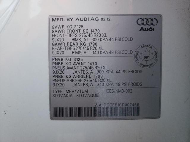WA1DGCFE1CD007466 - 2012 AUDI Q7 PRESTIGE თეთრი ფოტო 13