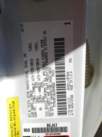 5TFRM5F10GX099820 - 2016 TOYOTA TUNDRA DOUBLE CAB SR/SR5 WHITE photo 12