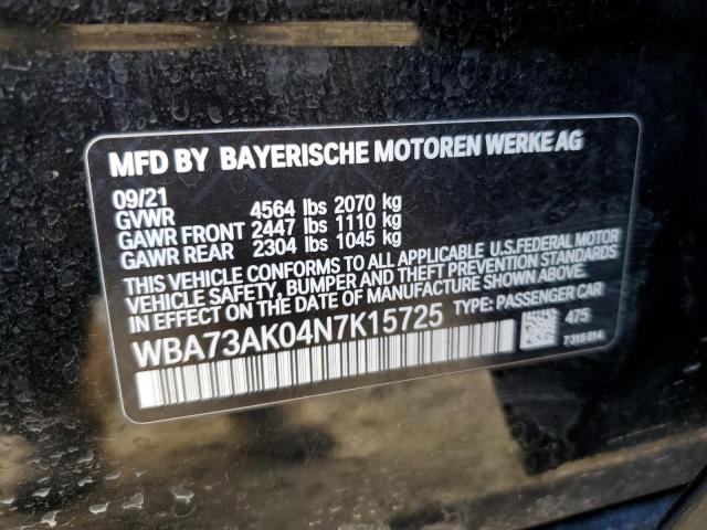 WBA73AK04N7K15725 - 2022 BMW 228XI BLACK photo 12