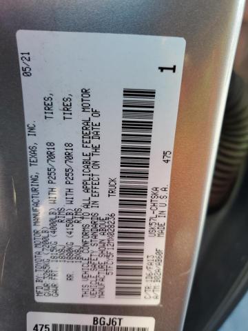 5TFCY5F12MX028236 - 2021 TOYOTA TUNDRA DOUBLE CAB SR/SR5 SILVER photo 12