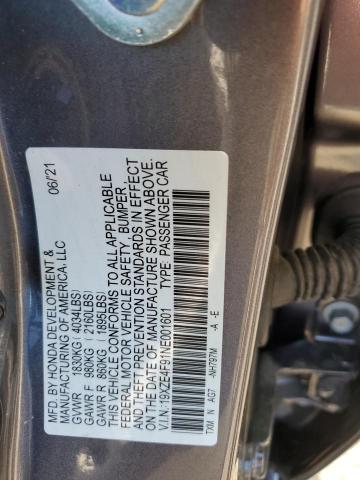 19XZE4F91NE001601 - 2022 HONDA INSIGHT TOURING GRAY photo 12