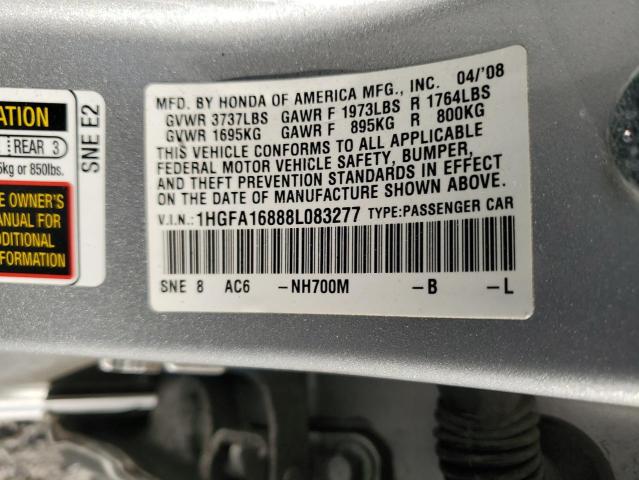 1HGFA16888L083277 - 2008 HONDA CIVIC EX SILVER photo 12