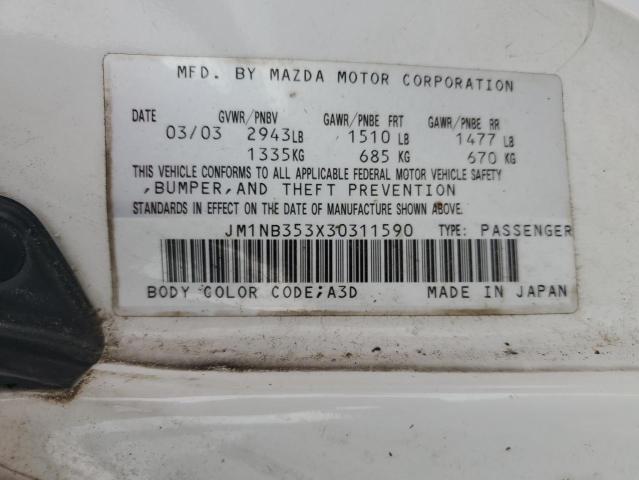 JM1NB353X30311590 - 2003 MAZDA MX-5 MIATA BASE WHITE photo 12