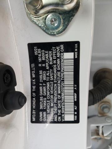 SHHFK7H40MU227201 - 2021 HONDA CIVIC SPORT 白色 照片 12