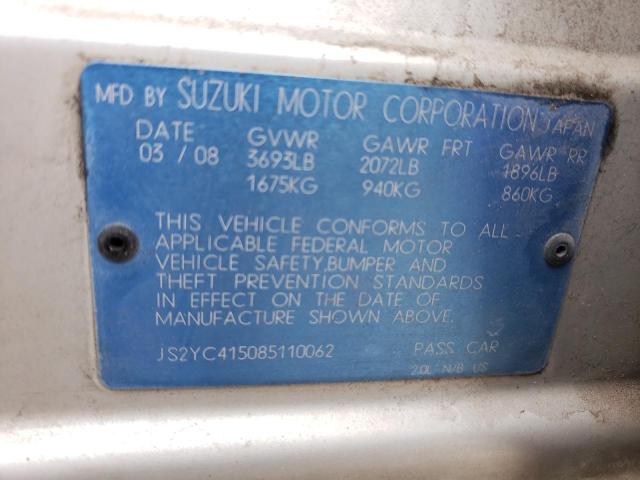 JS2YC415085110062 - 2008 SUZUKI SX4 CONVENIENCE SILVER photo 12