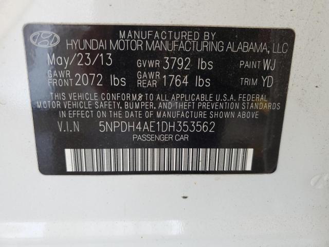 5NPDH4AE1DH353562 - 2013 HYUNDAI ELANTRA GLS WHITE photo 13