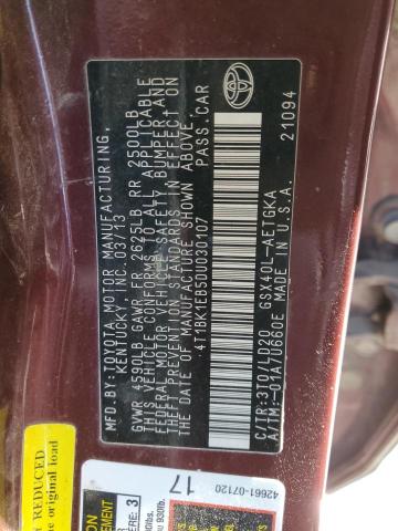 4T1BK1EB5DU030107 - 2013 TOYOTA AVALON BASE 红色 照片 12