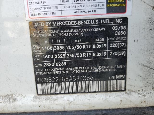 4JGBB22E88A394386 - 2008 MERCEDES-BENZ ML 320 CDI WHITE photo 12