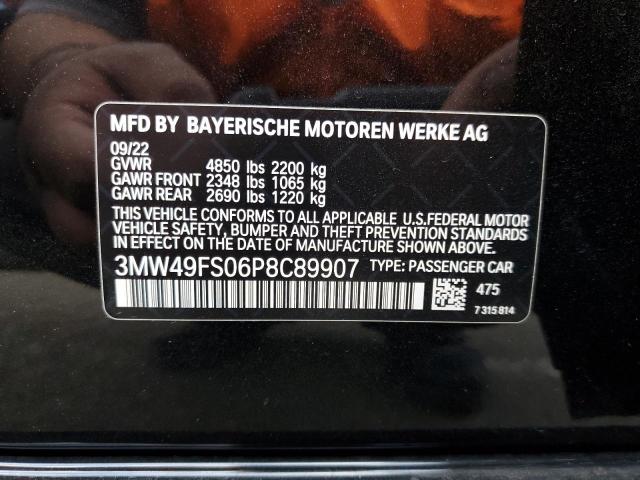 3MW49FS06P8C89907 - 2023 BMW M340I BLACK photo 12