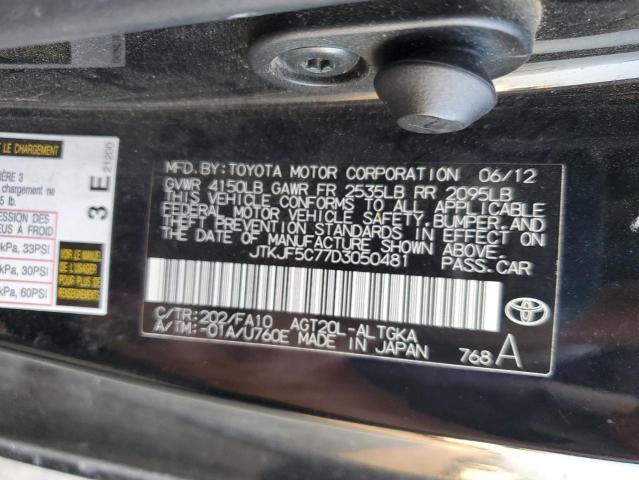 JTKJF5C77D3050481 - 2013 TOYOTA SCION TC 黑色 照片 12