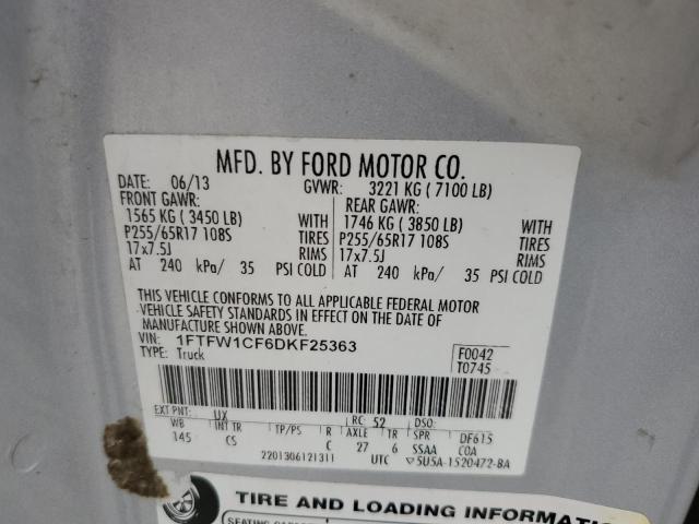 1FTFW1CF6DKF25363 - 2013 FORD F150 SUPERCREW SILVER photo 12